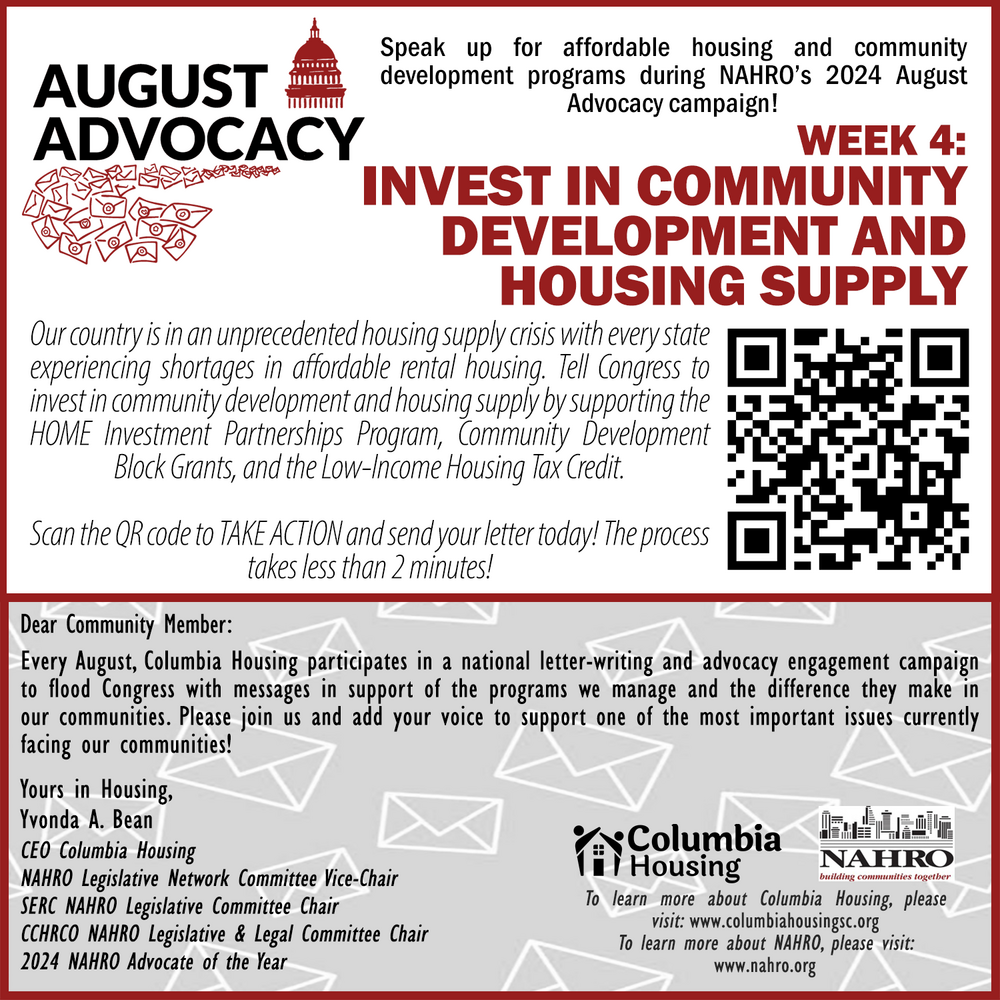 August Advocacy Invest in Community Development and Housing Supply